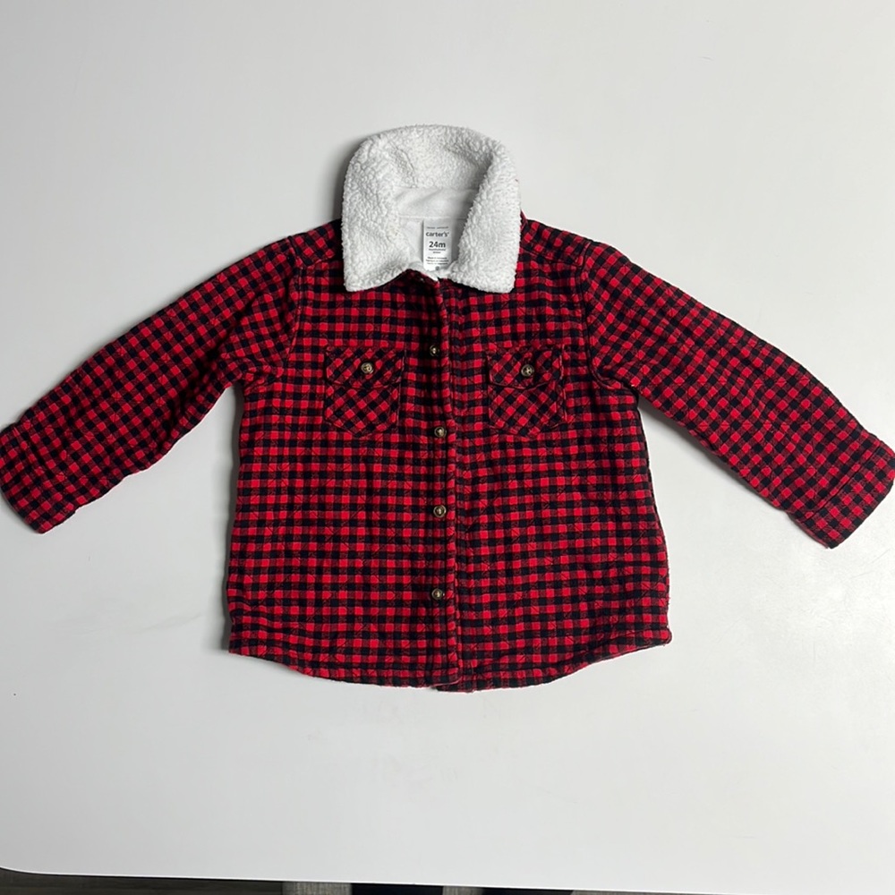 Carter’s baby flannel jacket| size 24 months| red, white.